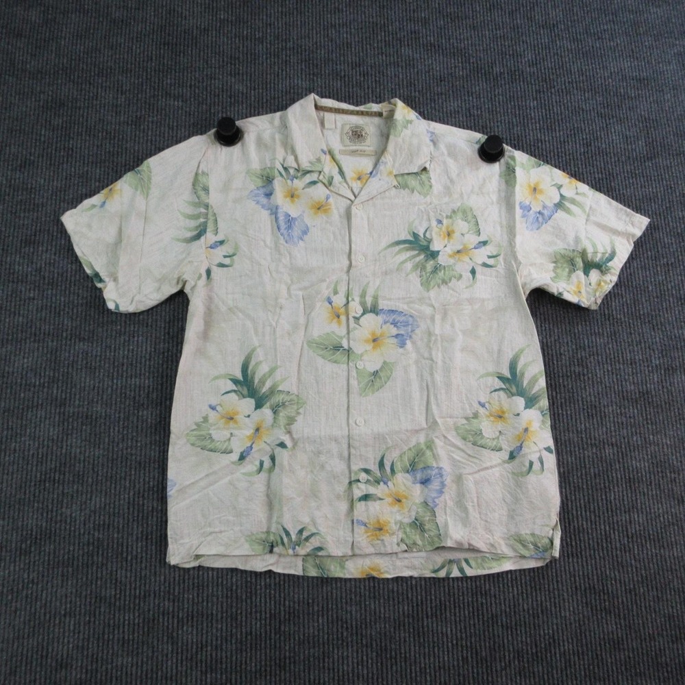 Pusser's West Indies Shirt Mens L White Silk Short Sleeve Button-Up Relaxed Fit